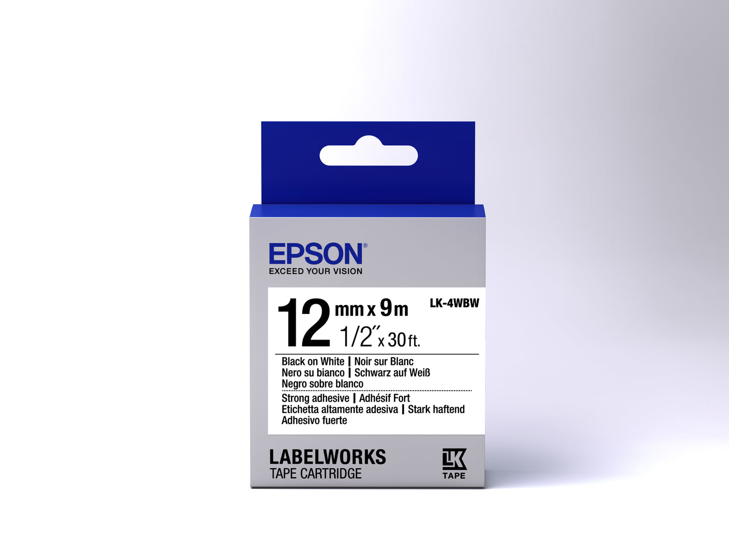 Epson LK-4WBW - Adhésif Fort - Noir sur Blanc - 12mmx9m