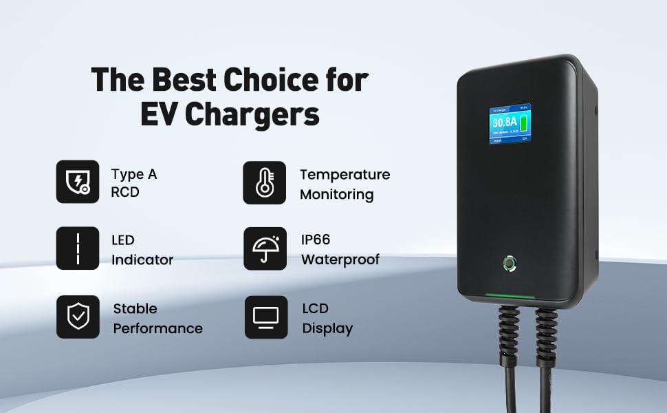 Wallbox 32A (BASIC/APP/RFID) EV 7kW monophasé Station de Recharge pour Voitures électriques avec connecteur Type 2 pour véhicule électrique Conforme à la 6,1m