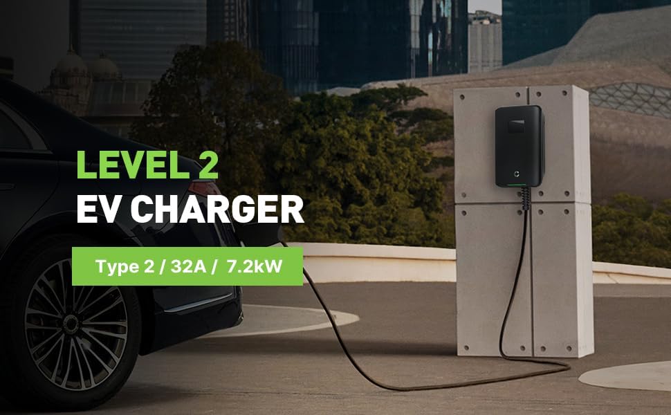 Wallbox 32A (BASIC/APP/RFID) EV 7kW monophasé Station de Recharge pour Voitures électriques avec connecteur Type 2 pour véhicule électrique Conforme à la 6,1m