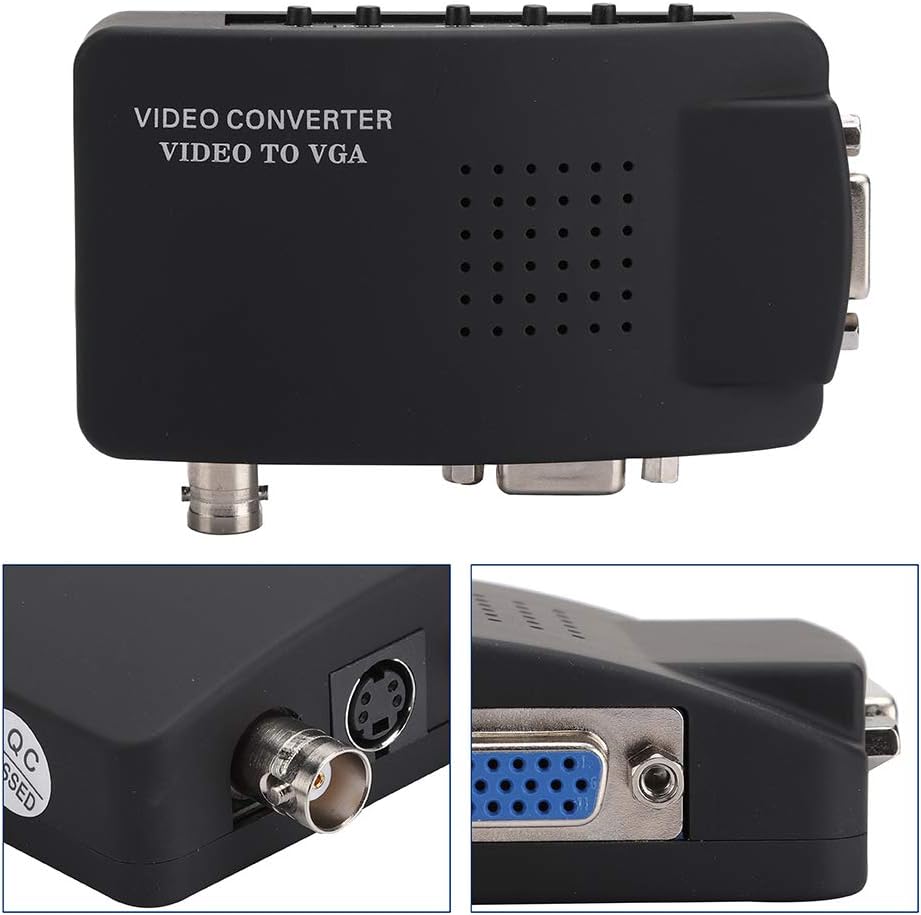 Pwshymi BNC to VGA Converter, BNC S-Video to VGA HD Adapter for PC Monitor (EU Plug)