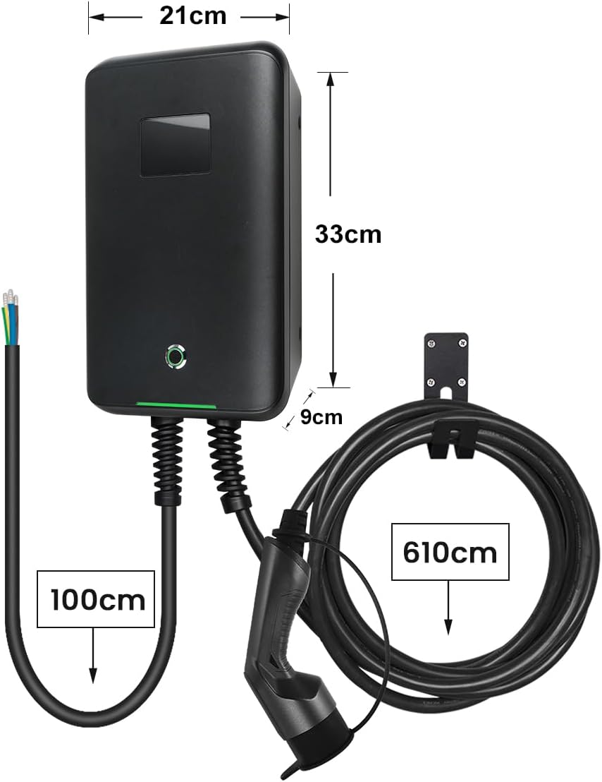 Wallbox 32A (BASIC/APP/RFID) EV 7kW monophasé Station de Recharge pour Voitures électriques avec connecteur Type 2 pour véhicule électrique Conforme à la 6,1m