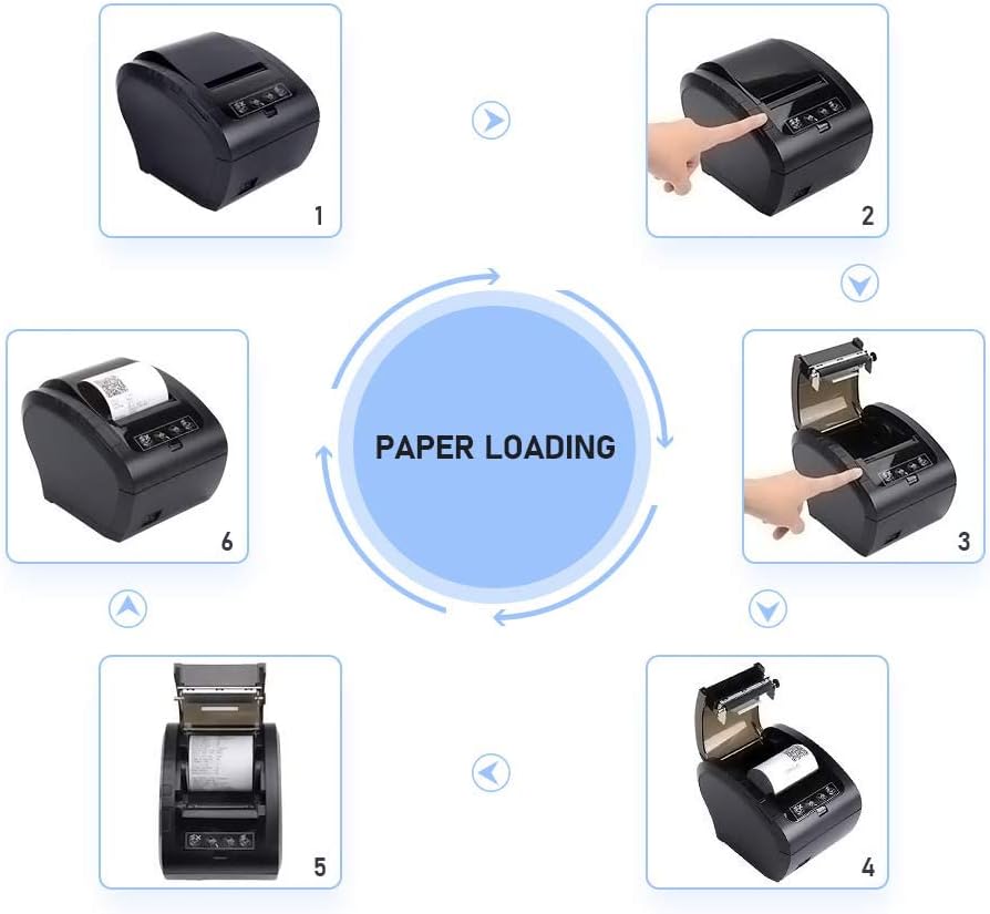 MUNBYN 80mm USB Thermal Receipt Printer, Paper Cutting Function, POS Printer Ticket Ethernet, Supermarket Kitchen Posde for Windows/Mac/Linux, Command ESC/POS, Black