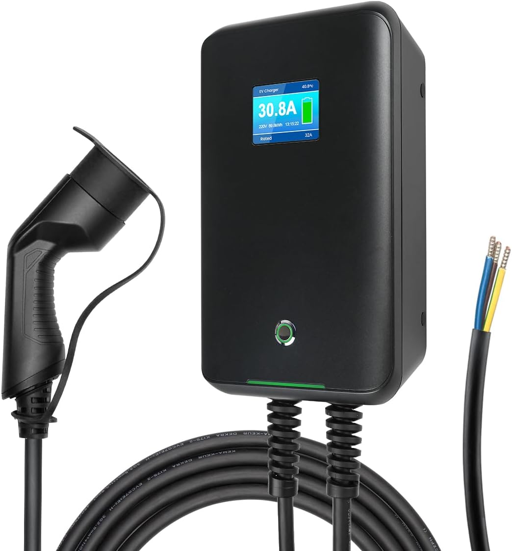 Wallbox 32A (BASIC/APP/RFID) EV 7kW monophasé Station de Recharge pour Voitures électriques avec connecteur Type 2 pour véhicule électrique Conforme à la 6,1m
