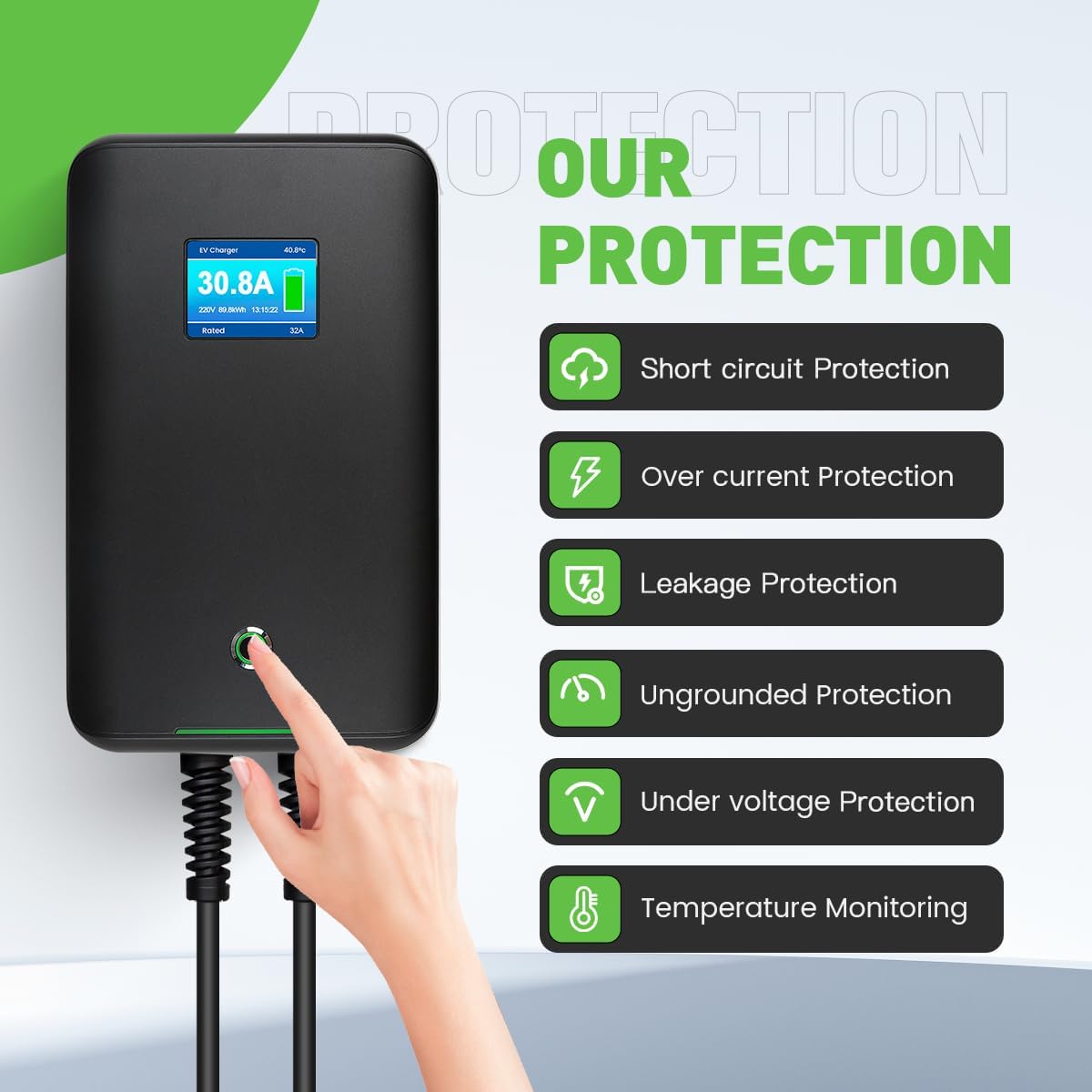 Wallbox 32A (BASIC/APP/RFID) EV 7kW monophasé Station de Recharge pour Voitures électriques avec connecteur Type 2 pour véhicule électrique Conforme à la 6,1m