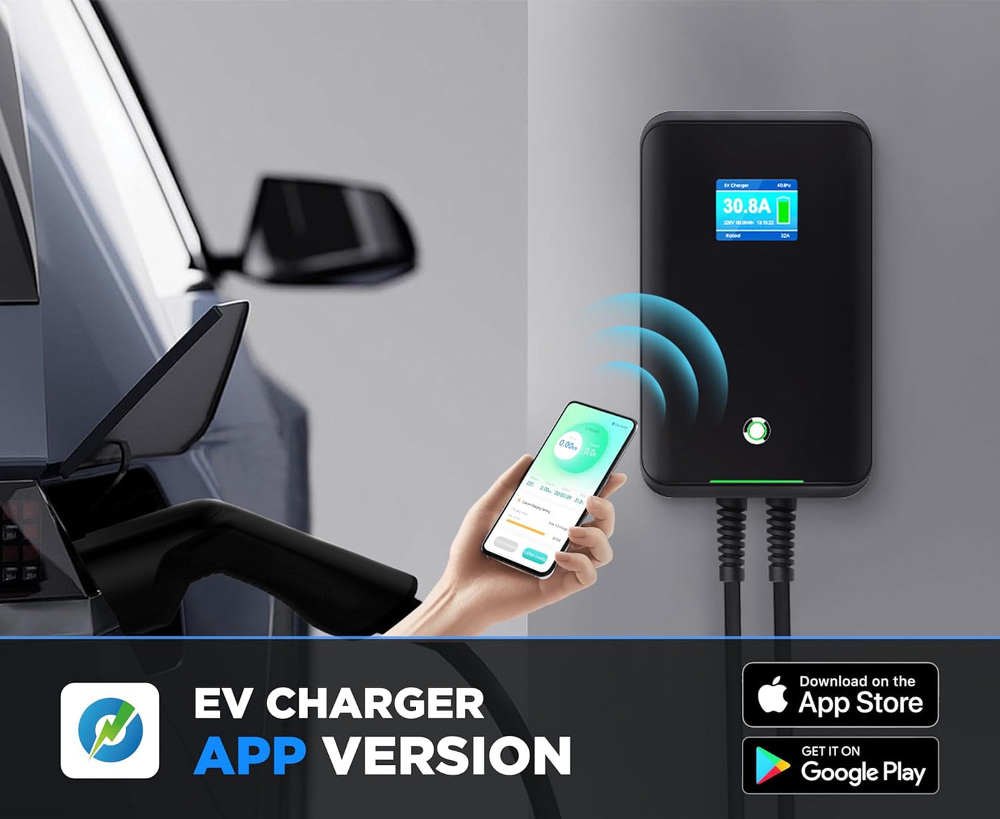 Wallbox 32A (BASIC/APP/RFID) EV 7kW monophasé Station de Recharge pour Voitures électriques avec connecteur Type 2 pour véhicule électrique Conforme à la 6,1m