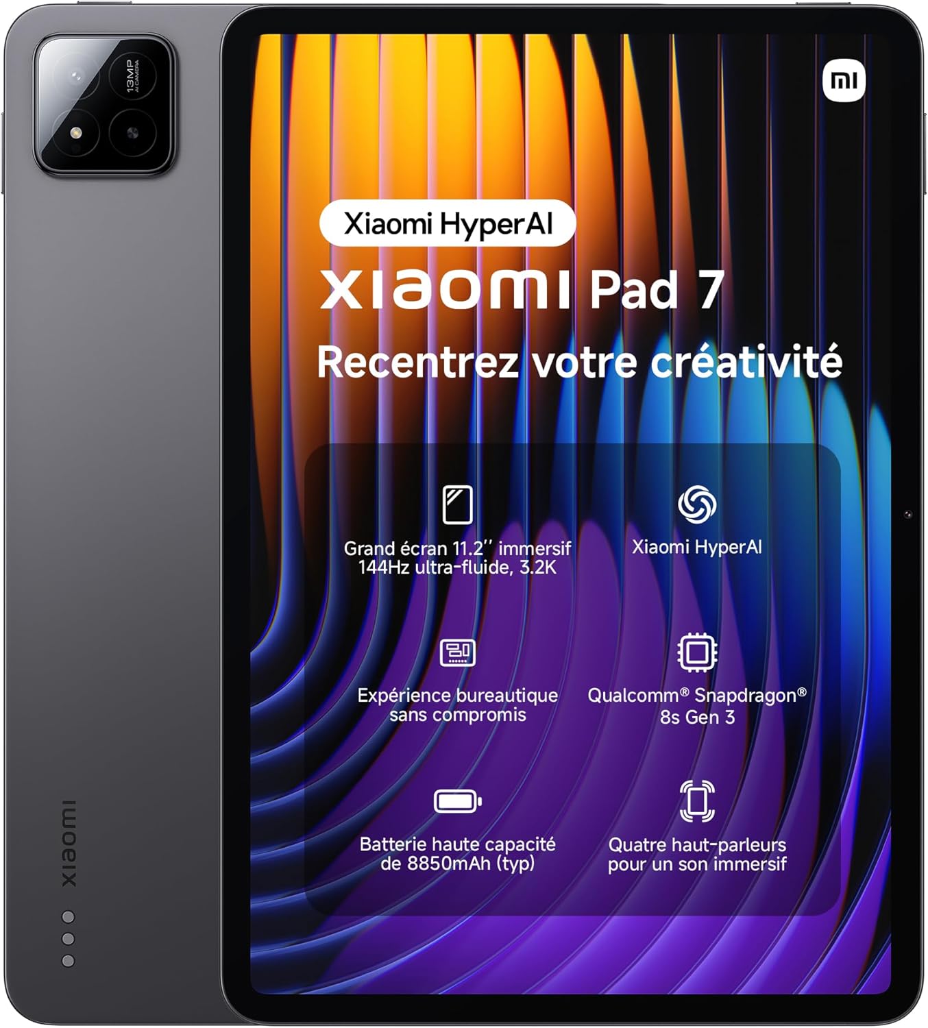 XIAOMI Pad 7, 11.2" Tablette, 8+128GB, Gris, 8850mAh Batterie, 45W Turbo Charging, HyperAI (Chargeur Non Inclus)(Version Française+2 Ans de Garantie)