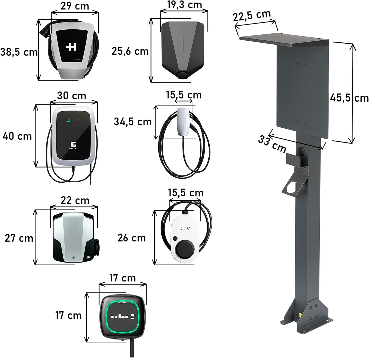 KREAINVENT Support universel de haute qualité pour wallbox en aluminium avec toit et porte-câble EV