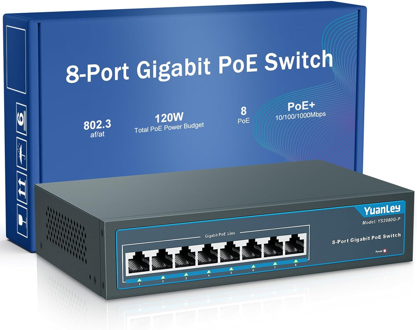 Switch PoE 8 Port Gigabit  - 1000Mbps, 120W 802.3af/at