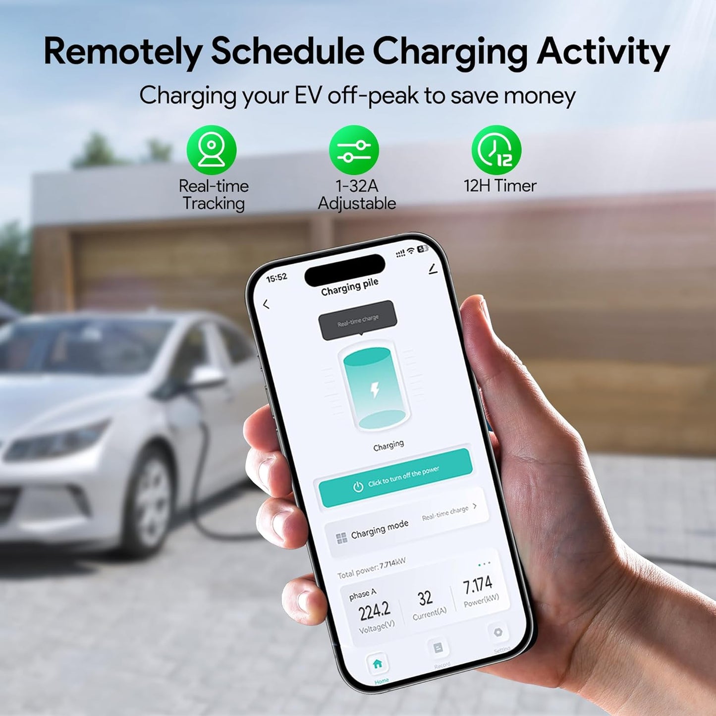 Osoeri Borne de Recharge Véhicules Électrique, EV Chargeur Monophasé ou Triphasé Câble de Type 2 de 5m avec Contrôle RFID et APP, 32A Station de Charge Standard IEC 62196-2 pour Ménage, 7.36-22kW