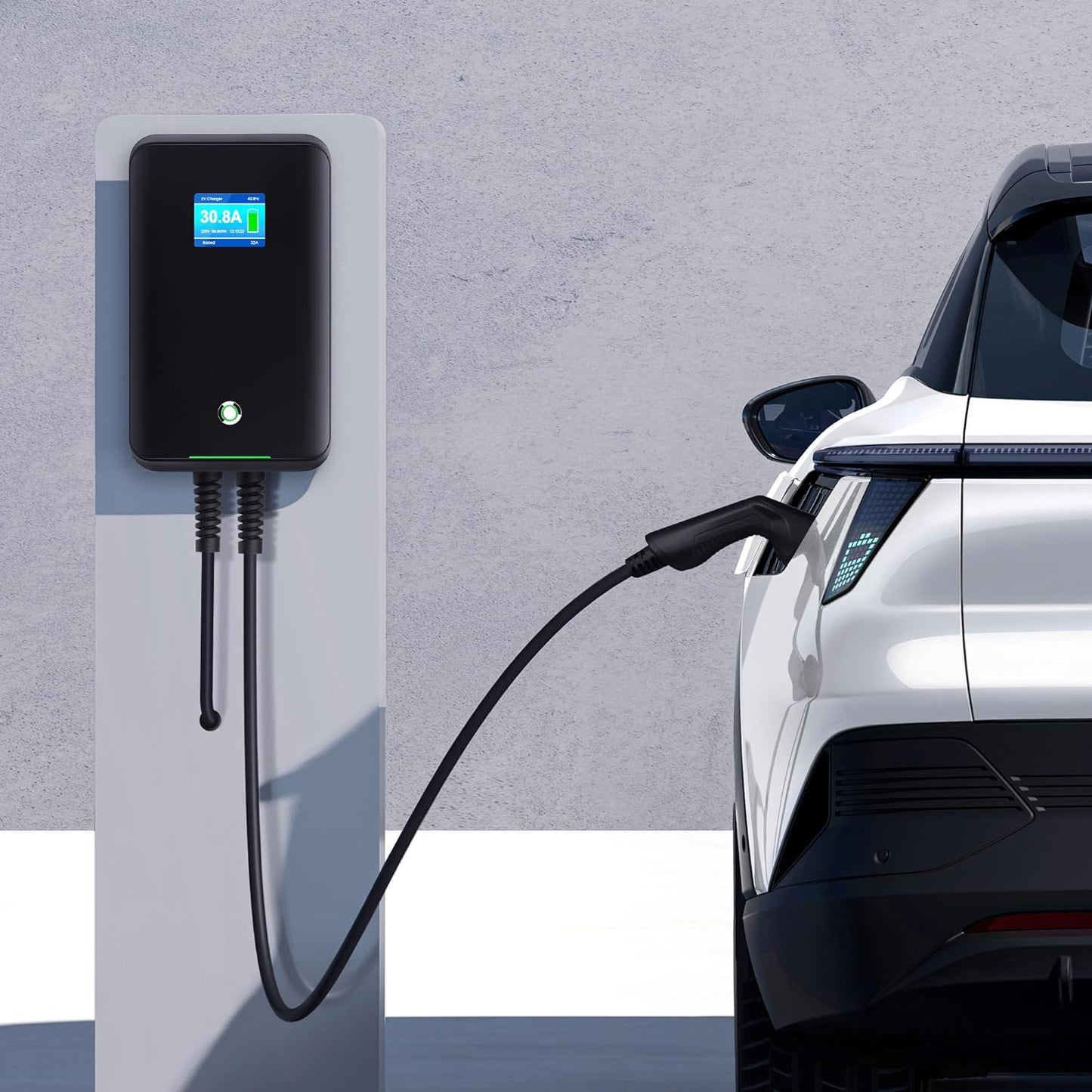 Wallbox 32A (BASIC/APP/RFID) EV 7kW monophasé Station de Recharge pour Voitures électriques avec connecteur Type 2 pour véhicule électrique Conforme à la 6,1m