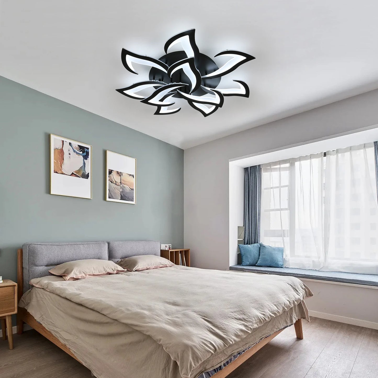 Plafonnier LED à intensité variable, plafonnier noir avec télécommande, 84W 3000K-6500K, plafonnier moderne en acrylique