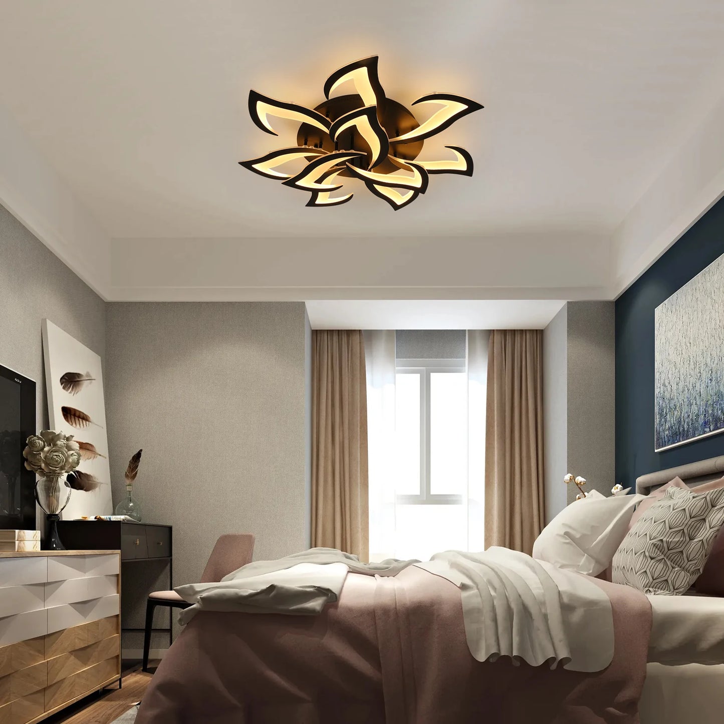 Plafonnier LED à intensité variable, plafonnier noir avec télécommande, 84W 3000K-6500K, plafonnier moderne en acrylique