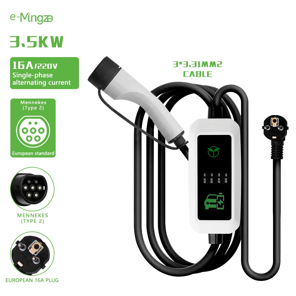EV Charging Station 16A 3.5KW 3 Phase Electric Vehicle Car Charger EVSE Wallbox Wallmount Type2 Cable IEC62196 APP Control