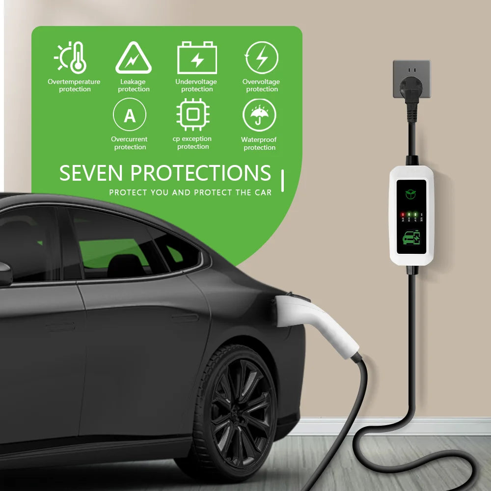 EV Charging Station 16A 3.5KW 3 Phase Electric Vehicle Car Charger EVSE Wallbox Wallmount Type2 Cable IEC62196 APP Control