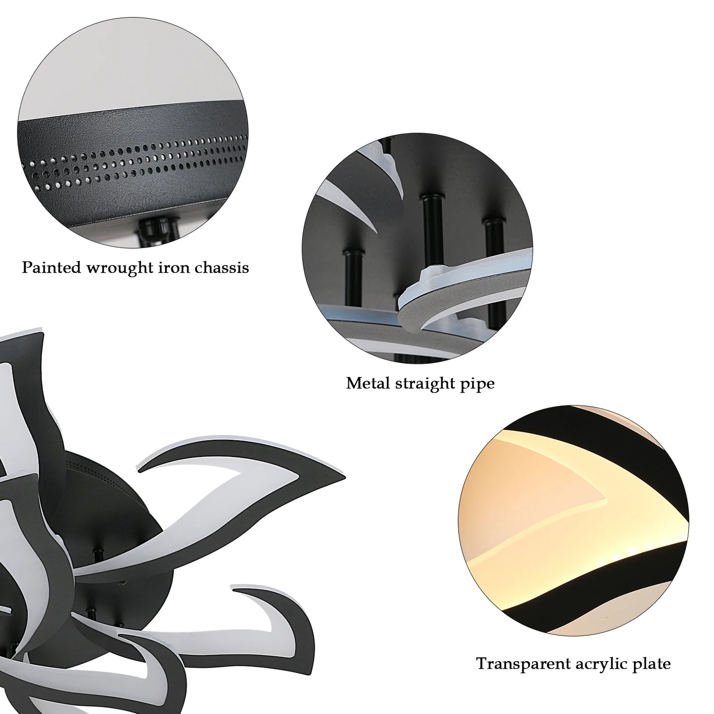 Plafonnier LED à intensité variable, plafonnier noir avec télécommande, 84W 3000K-6500K, plafonnier moderne en acrylique