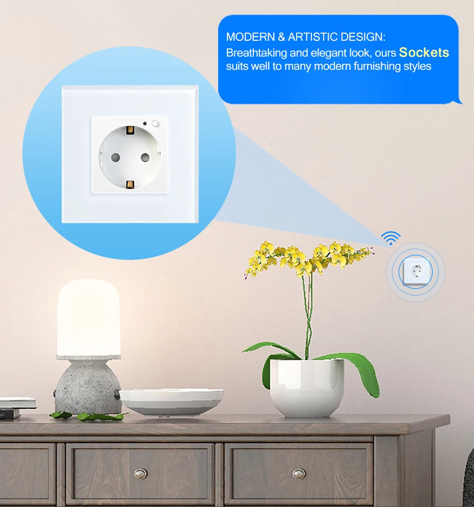 BSEED-Prise Murale Wifi EU Standard 86x86mm, Moniteur d'Alimentation Intelligent, Fonctionne avec Google Alexa