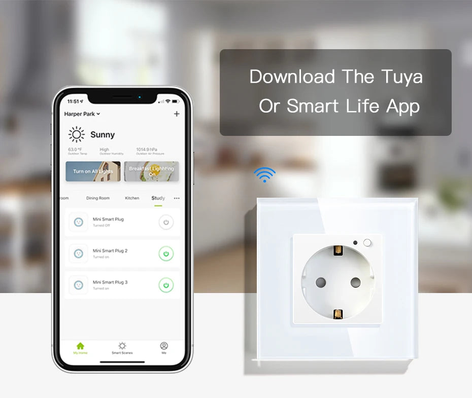 BSEED-Prise Murale Wifi EU Standard 86x86mm, Moniteur d'Alimentation Intelligent, Fonctionne avec Google Alexa