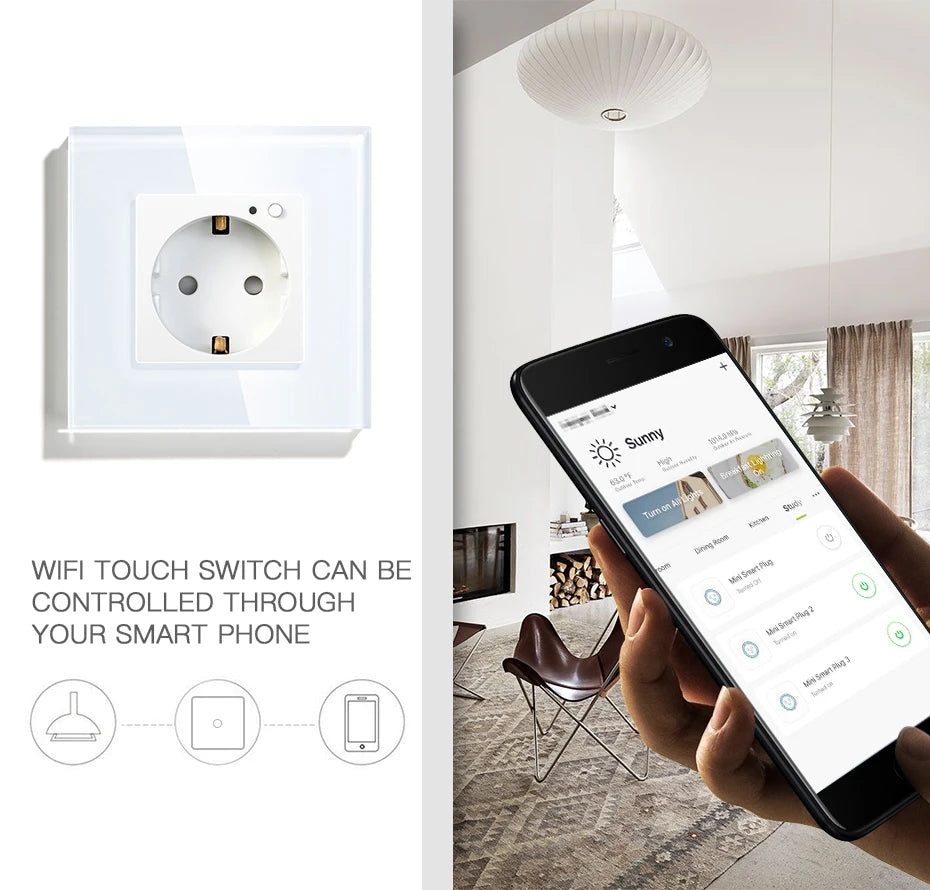 BSEED-Prise Murale Wifi EU Standard 86x86mm, Moniteur d'Alimentation Intelligent, Fonctionne avec Google Alexa