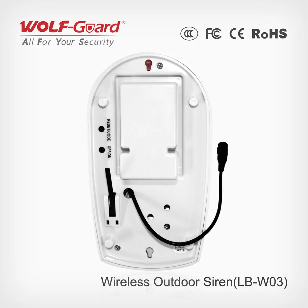 Wolf-Guard-Sirène Clignotante Sonore Sans Fil, Système de Sécurité Domestique Anti-Cambriolage, Étanche, Niket Extérieur, 101 Wifi, 110dB, 433MHz