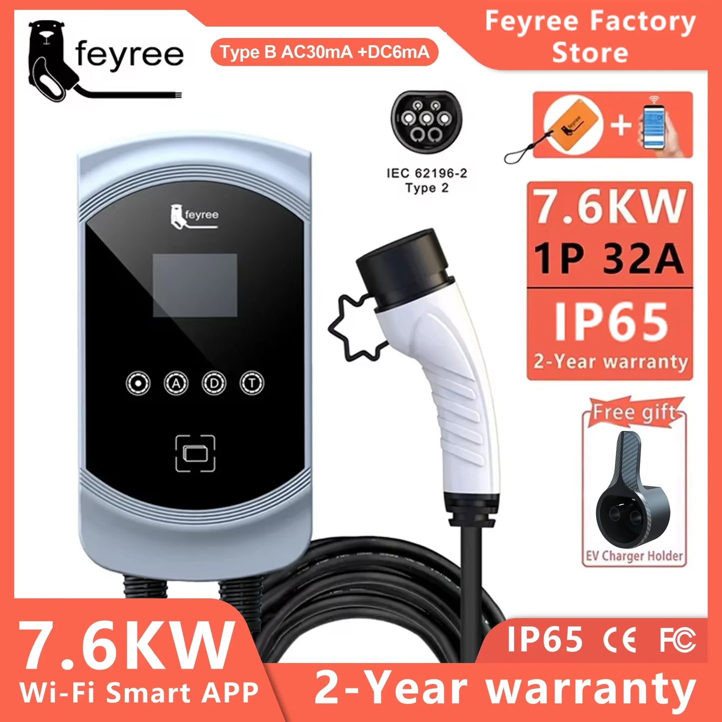 EVSE Wallbox 11KW 22KW Prise IEC62196-2 Triphasée Andrea Control pour Voiture Électrique Fey123 EV Chargeur 32A 7.6KW Vope2 Cable Car