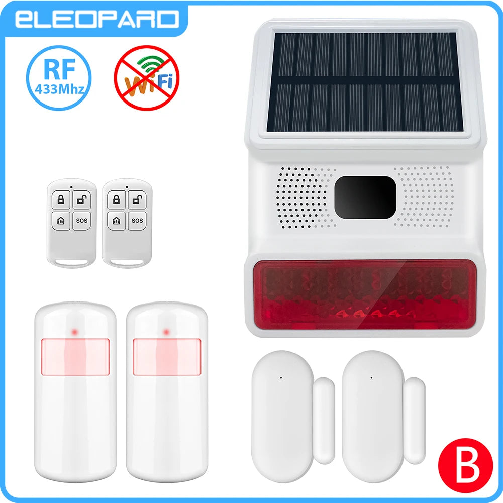 Smarsecur-Sirène Solaire Extérieure Étanche avec Lumière Clignotante LED, Système d'Alarme pour Abri de Garage Domestique, 433MHz