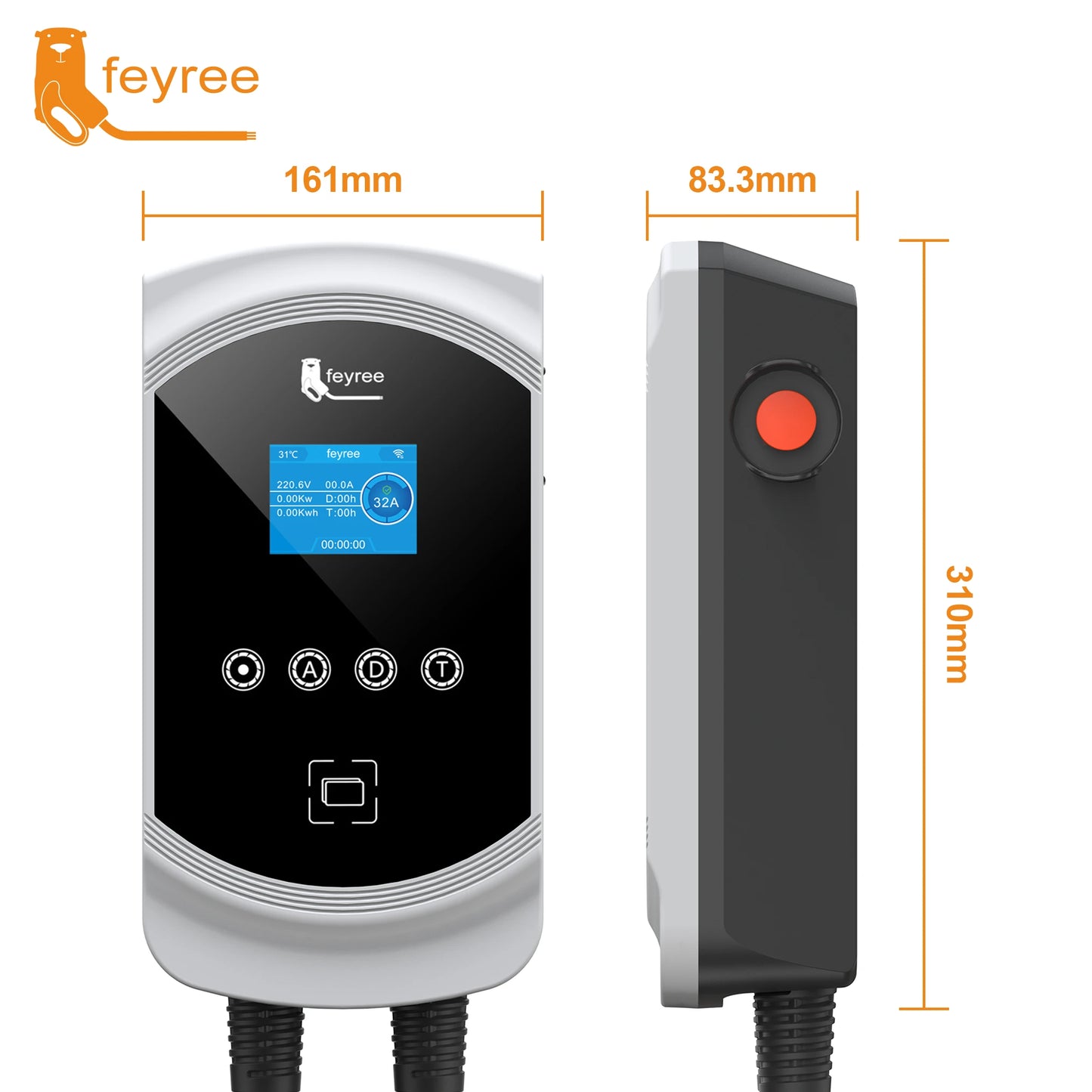 Feyree EV chargeur Type2 câble 32A 7.6kW charge dynamique blancage EVSE Wallbox APP fonction 11kW 22kW Station de charge voiture électrique