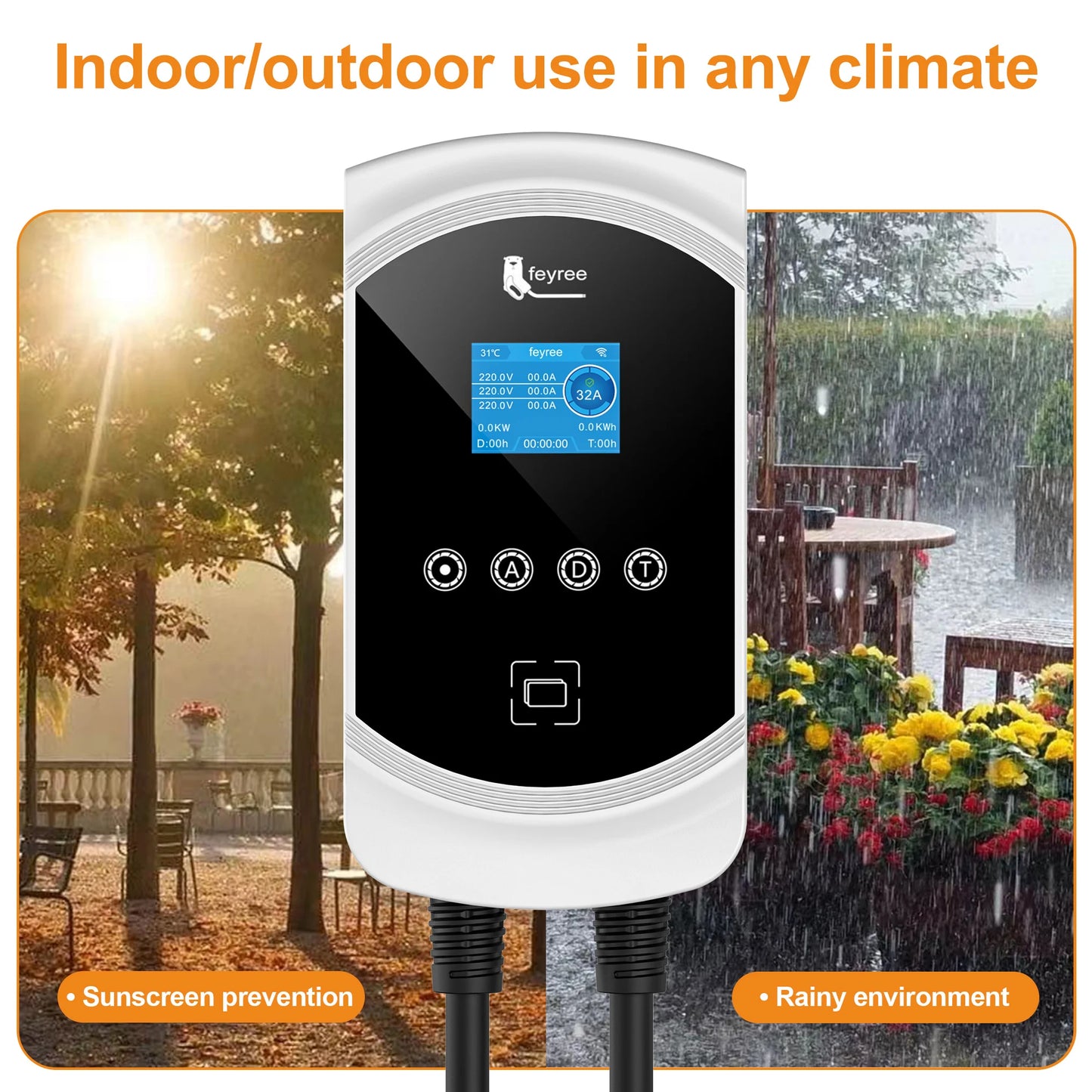 Feyree EV chargeur Type2 câble 32A 7.6kW charge dynamique blancage EVSE Wallbox APP fonction 11kW 22kW Station de charge voiture électrique