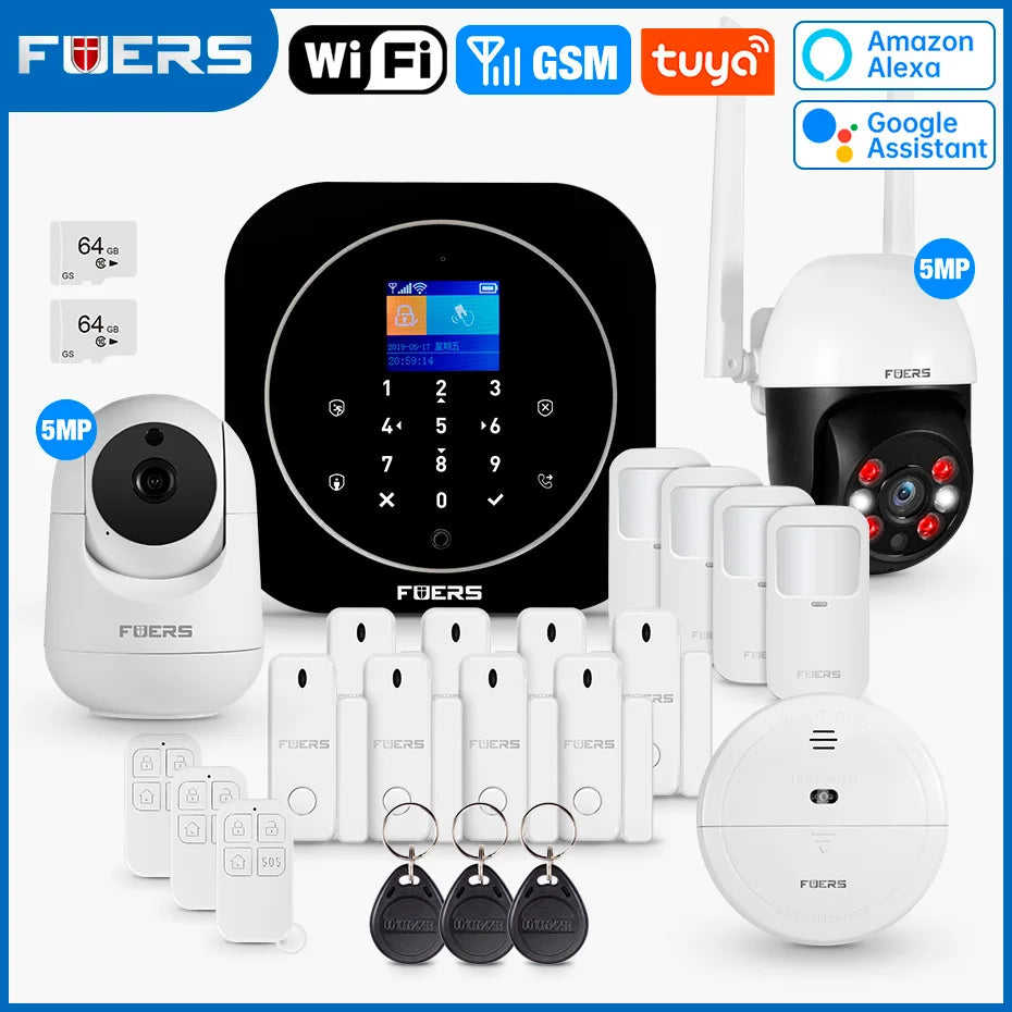 FUERS G12 Tuya WiFi GSM système d'alarme de sécurité sans fil maison affaires alarme antivol avec sirène RFID détecteur de mouvement capteur de fumée