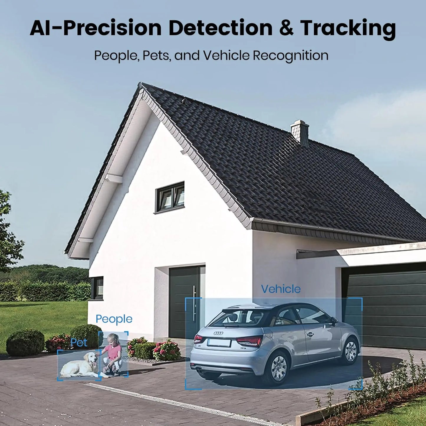 AOSU 5MP UHD WiFi Projecteur Caméra Extérieure 360 °   Vue couleur Vision nocturne Caméra de sécurité sans fil Détection PIR Audio bidirectionnel