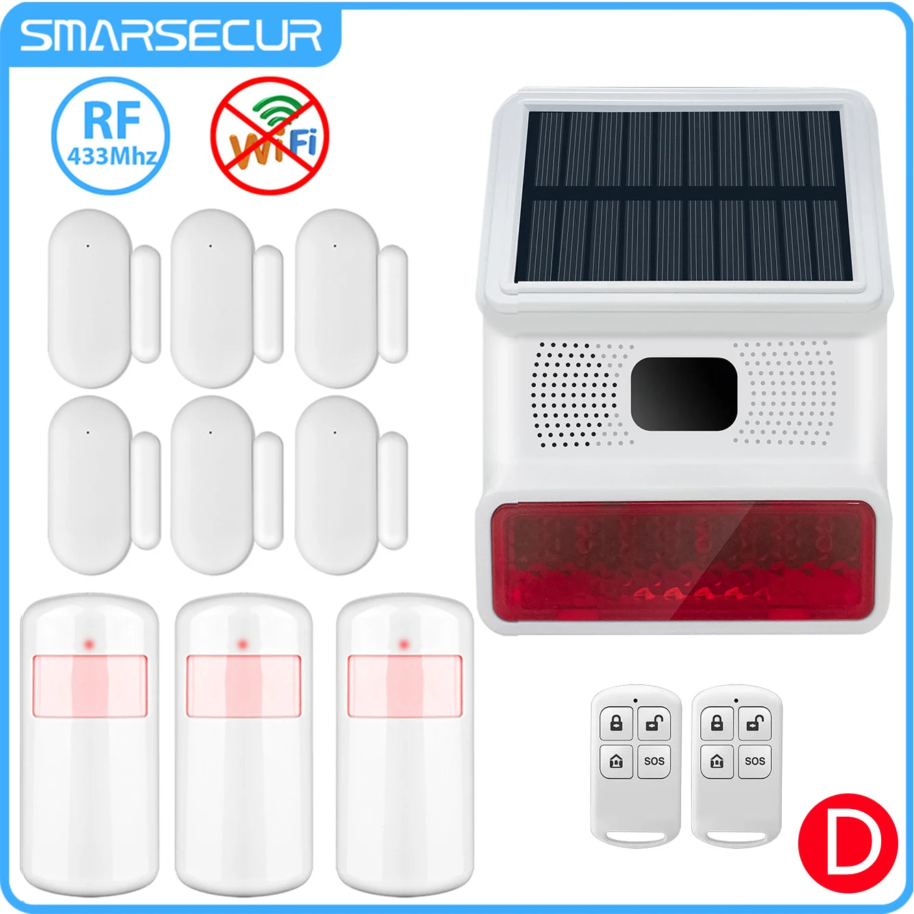 Smarsecur-Sirène Solaire Extérieure Étanche avec Lumière Clignotante LED, Système d'Alarme pour Abri de Garage Domestique, 433MHz