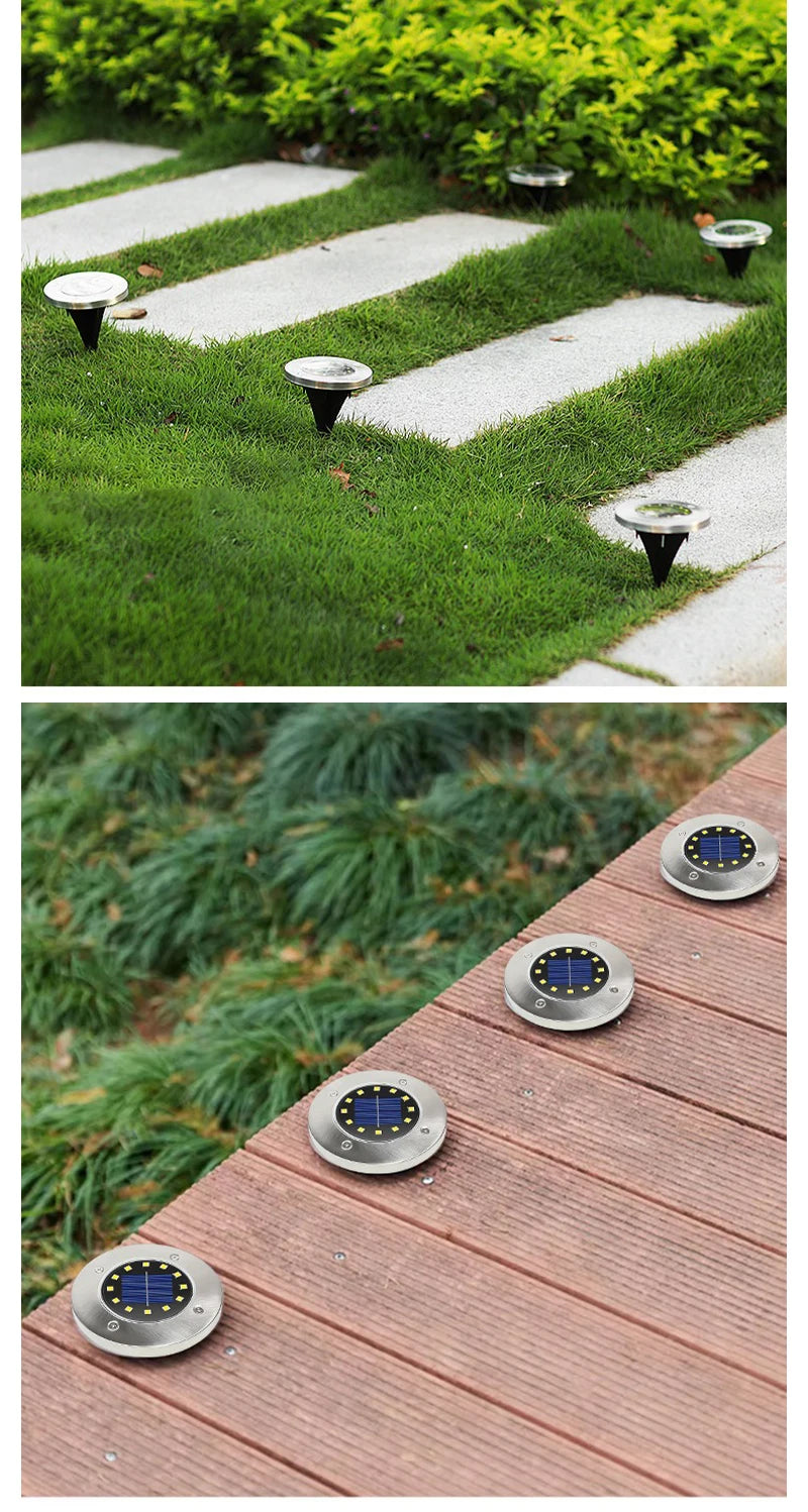 8/20LED disque solaire extérieur lumière IP65 jardin extérieur solaire lampes souterraines pont lumière enterré solaire jardin lumière décorative