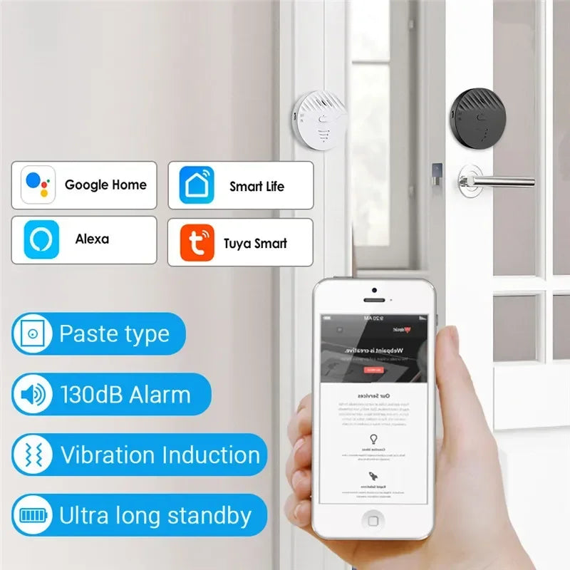 Tuya – capteur de vibrations WiFi intelligent, alarme, détecteur de vibrations pour portes et fenêtres, 130db, alerte de Protection de sécurité domestique, fonctionne avec Alexa