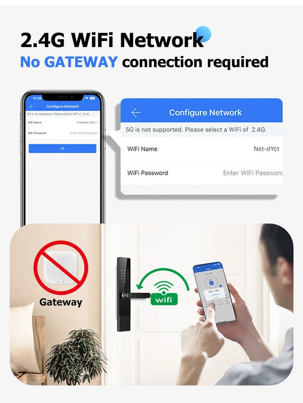TTlock App se connecte sans passerelle serrure intelligente Wifi télécommande entrée sans clé serrure de porte à empreinte digitale numérique avec clavier