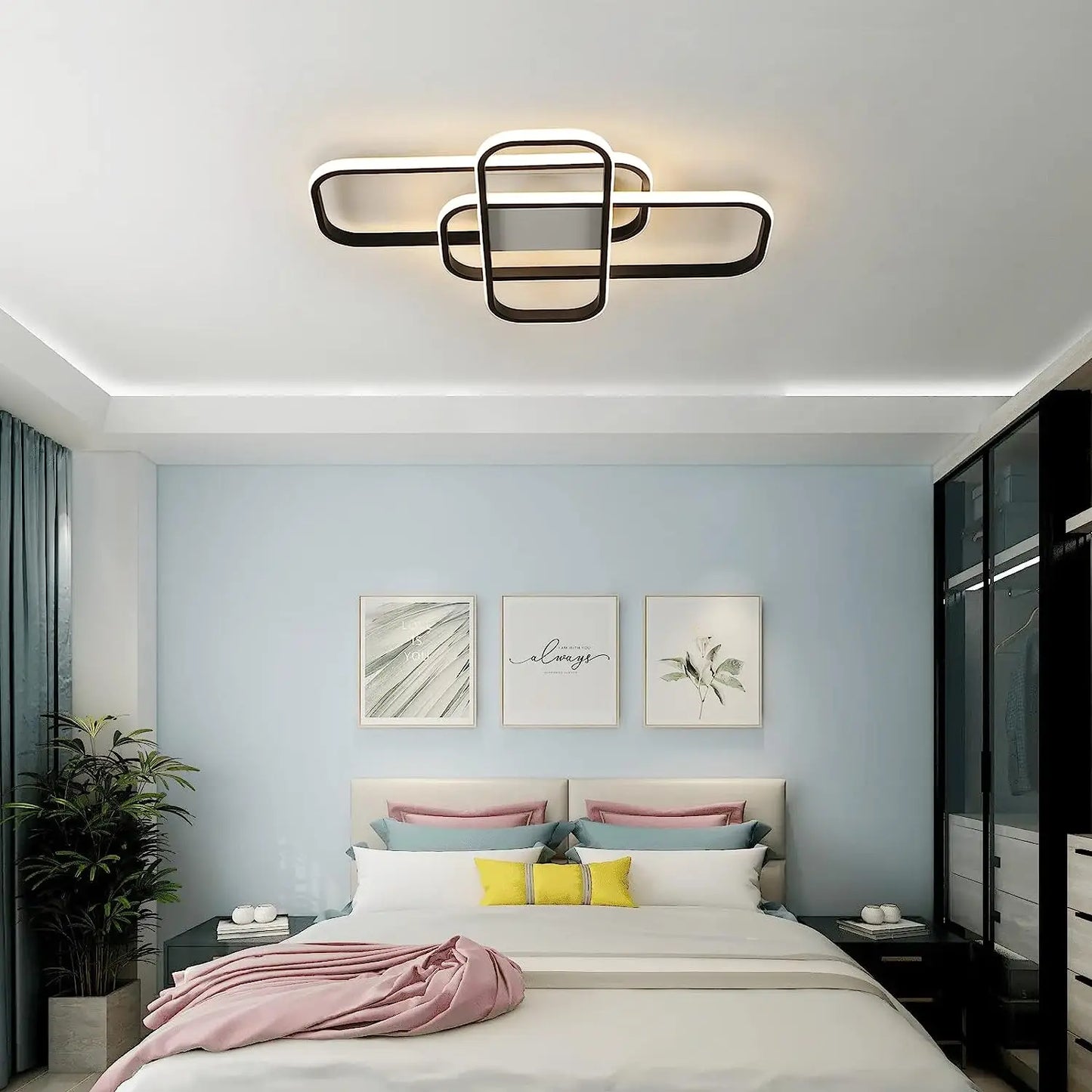 Plafonnier LED rectangulaire moderne avec télécommande, luminosité réglable, température de couleur, 44W