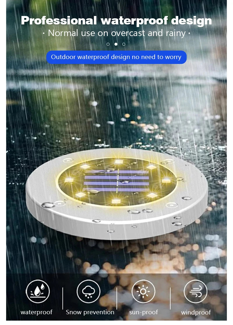 8/20LED disque solaire extérieur lumière IP65 jardin extérieur solaire lampes souterraines pont lumière enterré solaire jardin lumière décorative