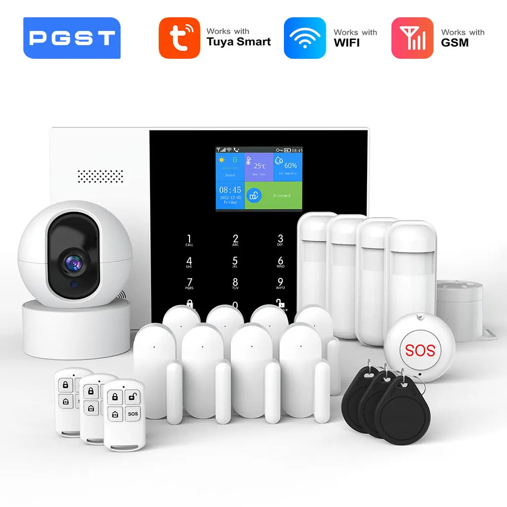 PGST résidentiel Tuya intelligent Gsm Wifi système d'alarme pour la maison sans fil alarme de sécurité maison vie intelligente App contrôle travail avec ALexa