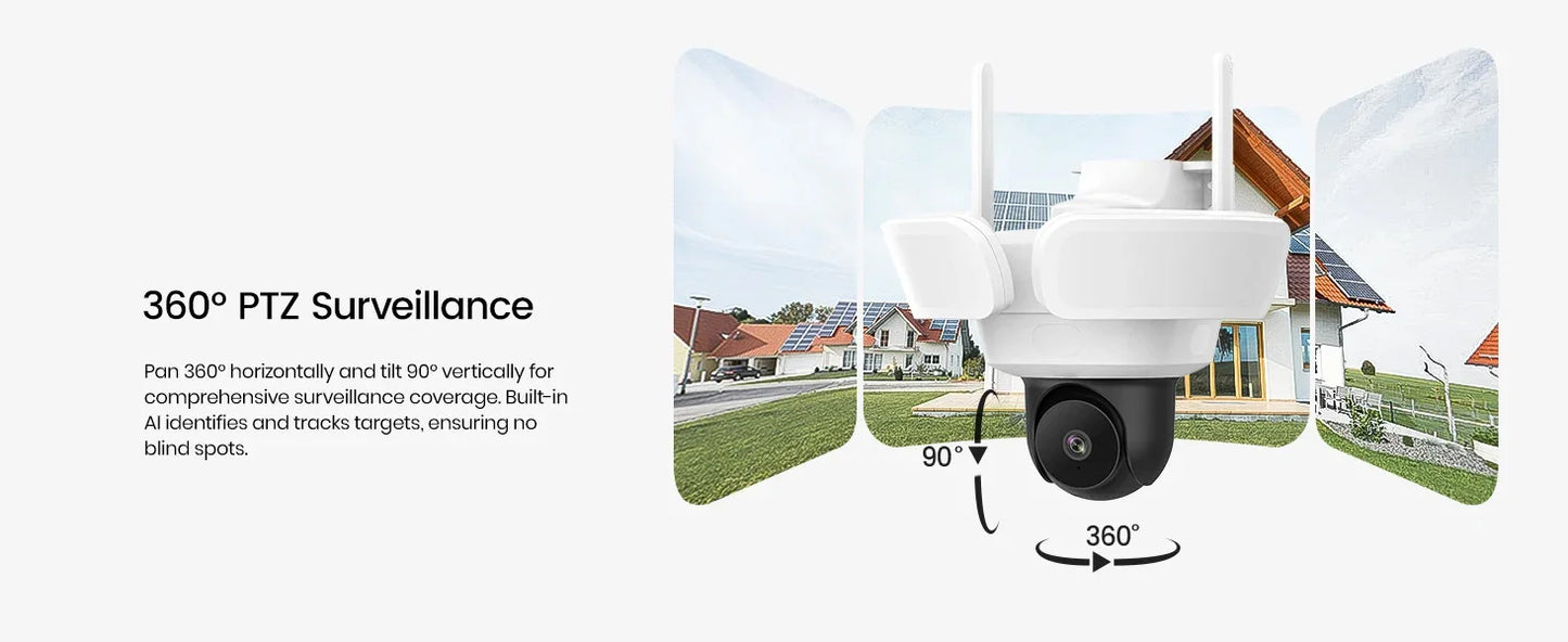 AOSU 5MP UHD WiFi Projecteur Caméra Extérieure 360 °   Vue couleur Vision nocturne Caméra de sécurité sans fil Détection PIR Audio bidirectionnel