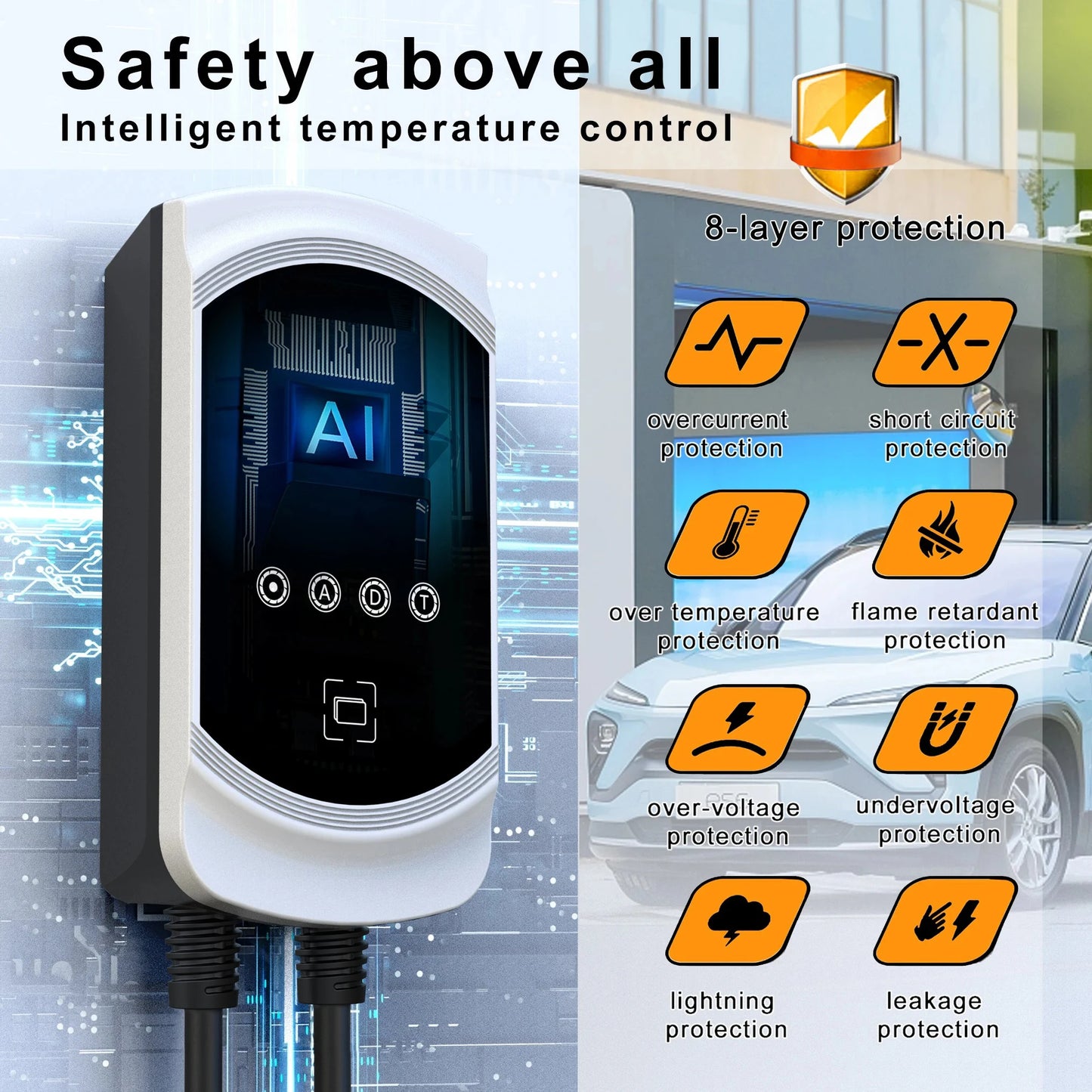 EVSE Wallbox 11KW 22KW Prise IEC62196-2 Triphasée Andrea Control pour Voiture Électrique Fey123 EV Chargeur 32A 7.6KW Vope2 Cable Car