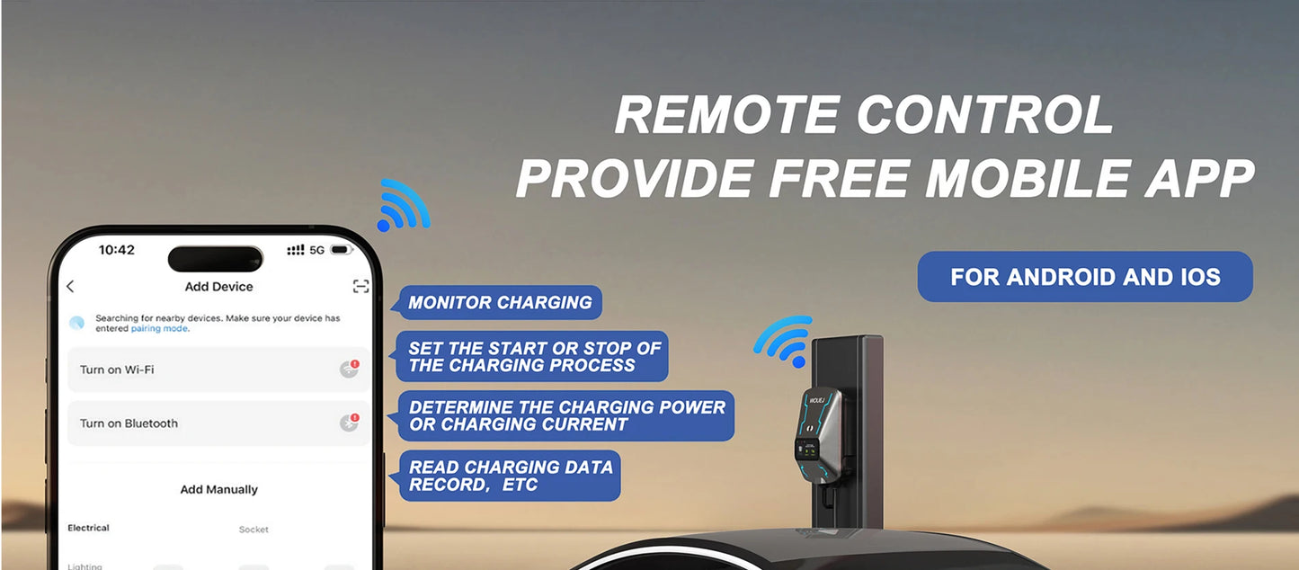 WOUEJ EV Station de charge W3 Type 2 7KW 32A 1 phase chargeur de véhicule électrique Wallbox APP commande vocale carte RFID écran LCD