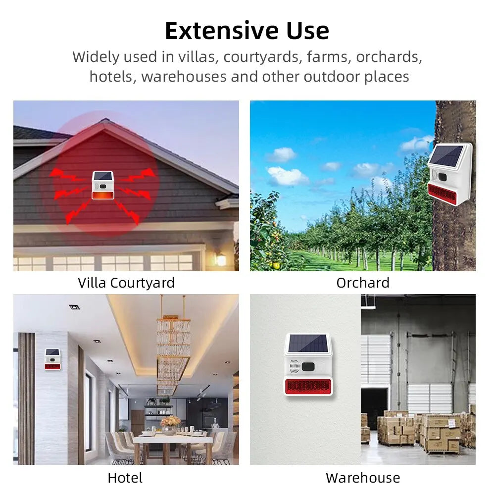 Smarsecur-Sirène Solaire Extérieure Étanche avec Lumière Clignotante LED, Système d'Alarme pour Abri de Garage Domestique, 433MHz