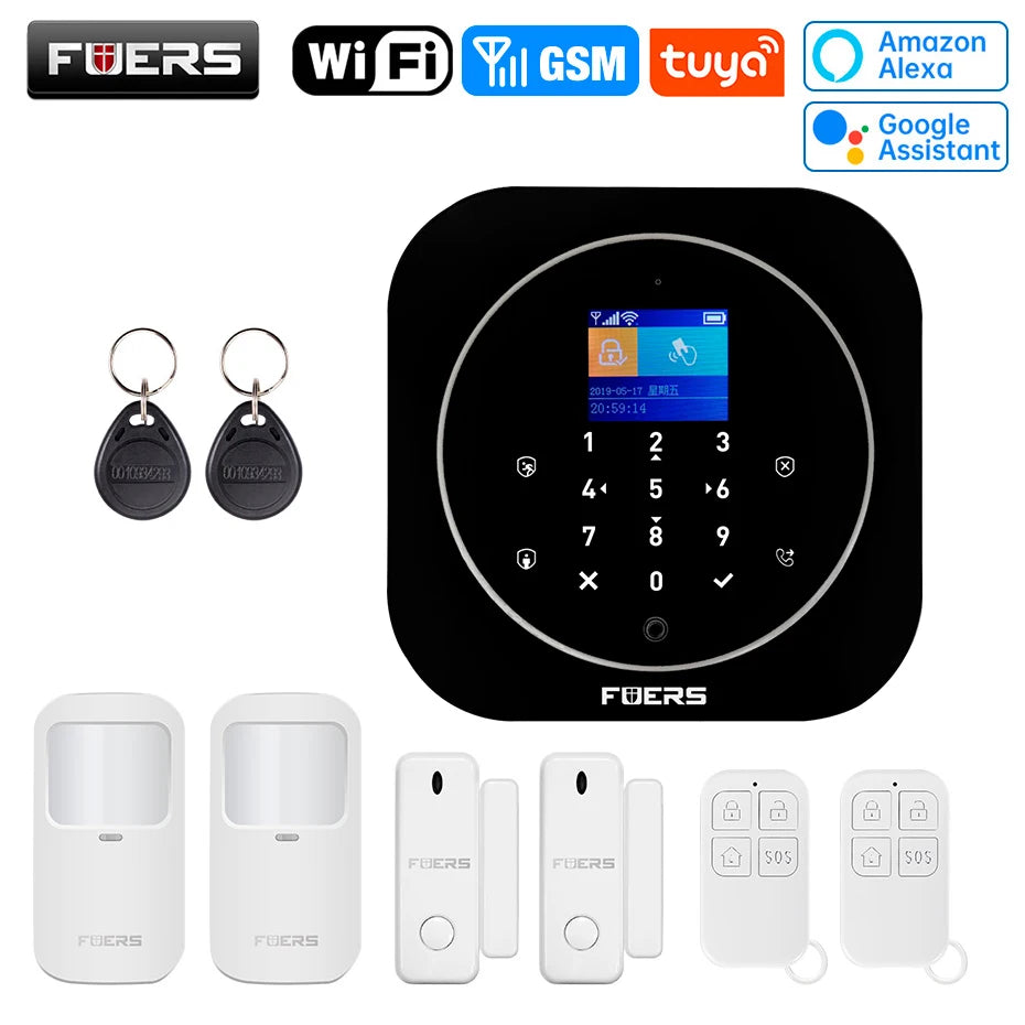 FUERS G12 Tuya WiFi GSM système d'alarme de sécurité sans fil maison affaires alarme antivol avec sirène RFID détecteur de mouvement capteur de fumée
