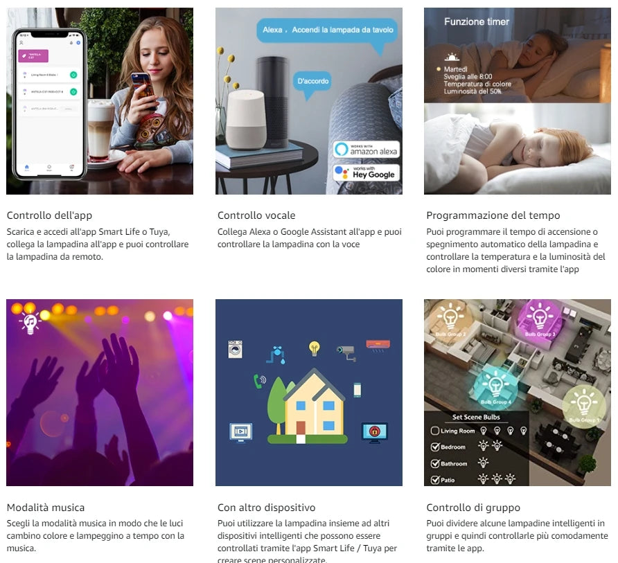 Ampoule intelligente Wi-Fi Alexa E14, 4.5W, 385Lm, 40W équivalent, RGBW blanc froid chaud, compatible avec Alexa, Google Home