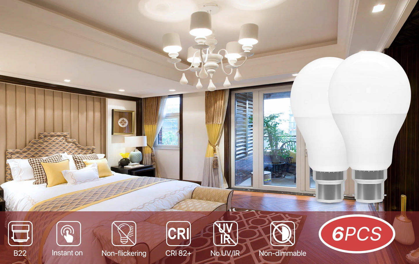 Ampoule à baïonnette à économie d'énergie, ampoules LED, non dimmable, AC220V, 9W, 900LM, B22, 3000K, 4000K, 6500K, BC, A60, GLS, 6 pièces