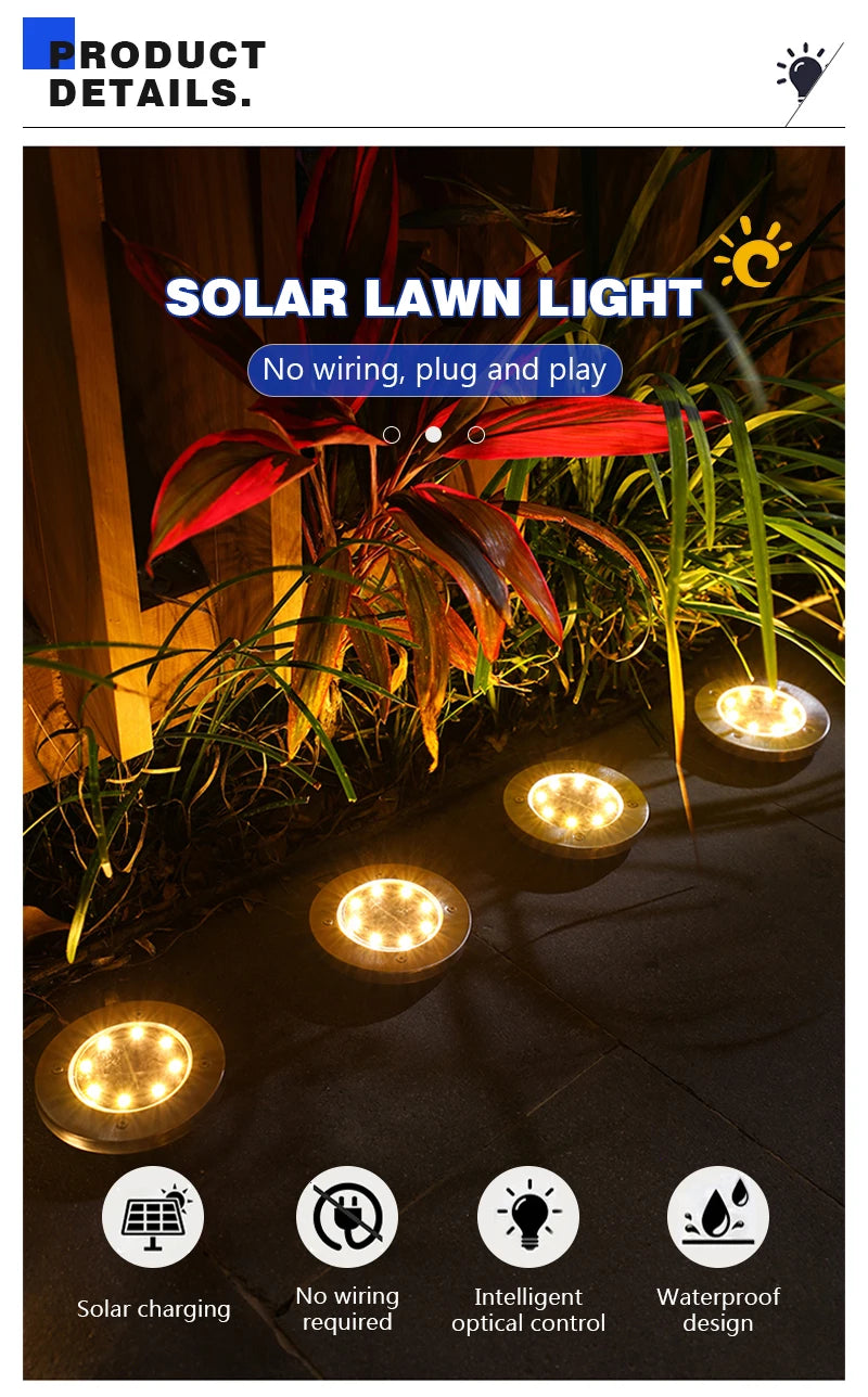 8/20LED disque solaire extérieur lumière IP65 jardin extérieur solaire lampes souterraines pont lumière enterré solaire jardin lumière décorative