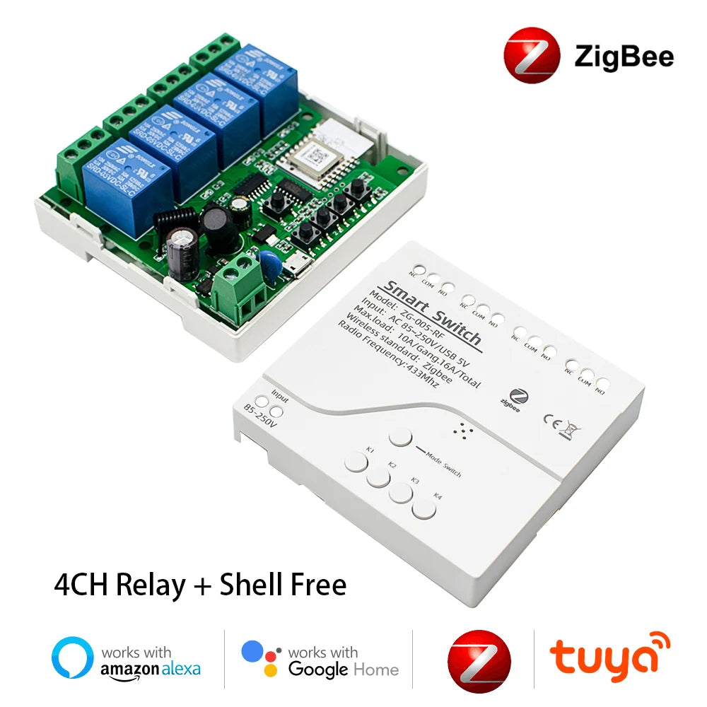Tuya Zigbee 1 2 4 Gang Module de relais de commutateur USB 5V Dc 12v 24v 110v 220v 230v Contact sec 4CH contrôleur sur Rail Din passerelle requise