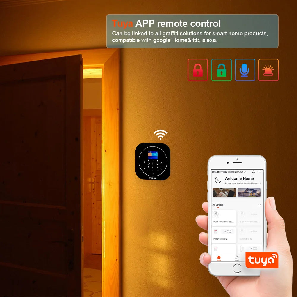 FUERS G12 Tuya WiFi GSM système d'alarme de sécurité sans fil maison affaires alarme antivol avec sirène RFID détecteur de mouvement capteur de fumée