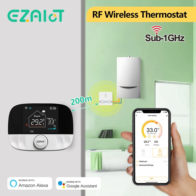 Thermostat sans fil WiFi RF433, pour chauffage au sol, eau, chaudière à gaz, pièce de maison, contrôleur de température Programmable intelligent Tuya