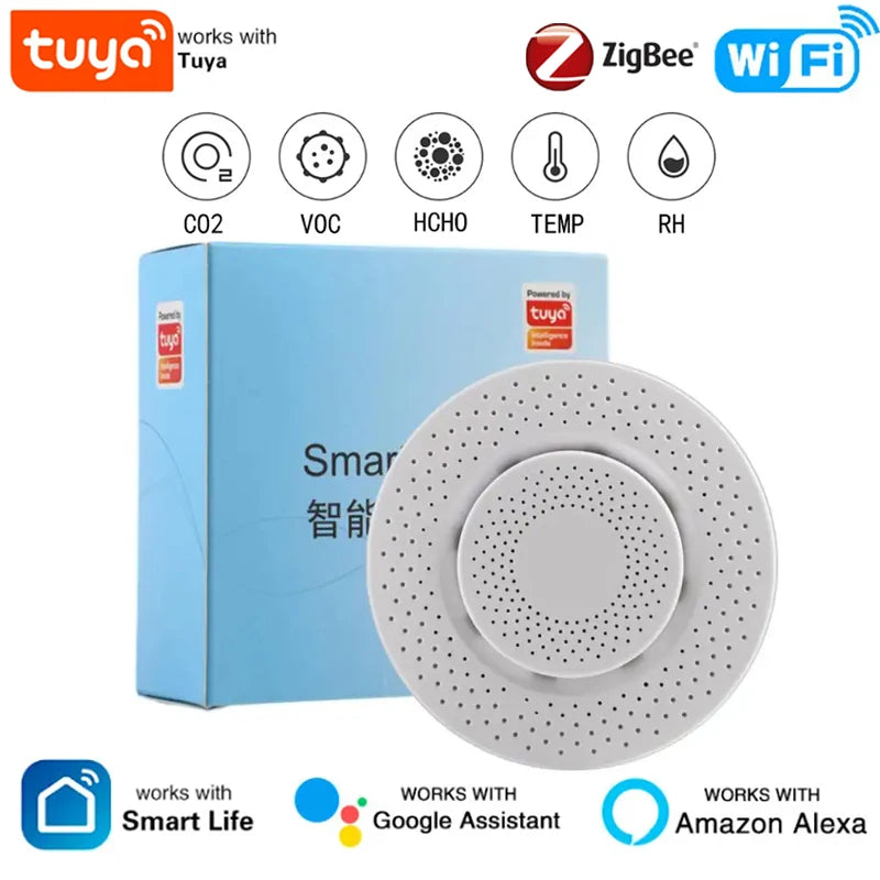 Tuya Zigbee/WiFi capteur de qualité de l'air boîte à Air intelligente compteur de CO2 formaldéhyde cov capteur de température et d'humidité Via Alexa Google