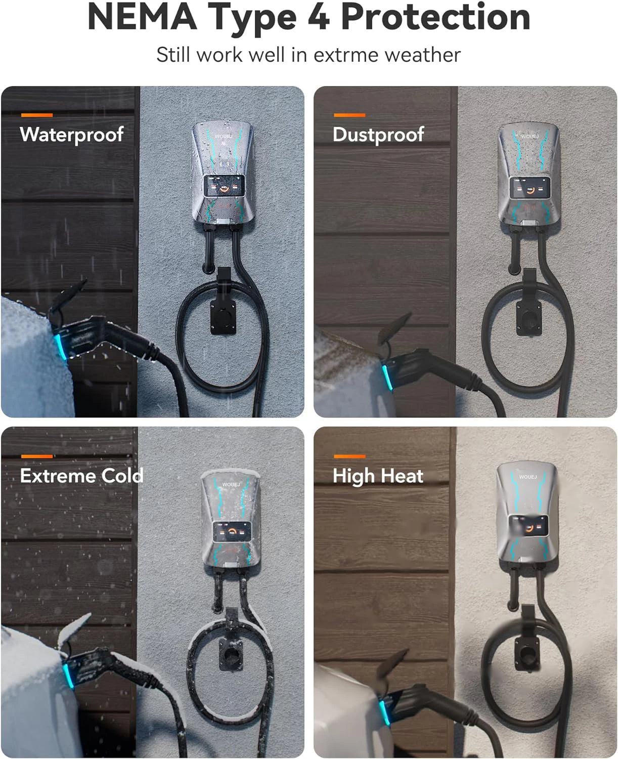 WOUEJ EV Station de charge W3 Type 2 7KW 32A 1 phase chargeur de véhicule électrique Wallbox APP commande vocale carte RFID écran LCD