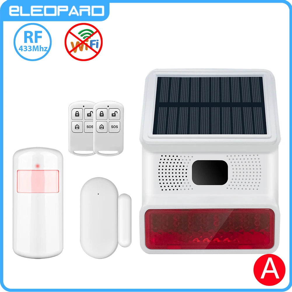 Smarsecur-Sirène Solaire Extérieure Étanche avec Lumière Clignotante LED, Système d'Alarme pour Abri de Garage Domestique, 433MHz